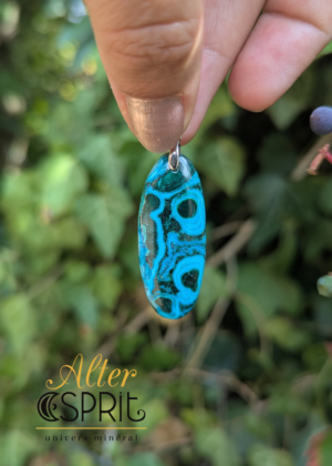 Pendentif ovale en malachite, pierre verte avec motif orbiculaire